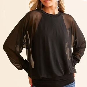 New DAYTRIP Black Sheer Sleeve Top